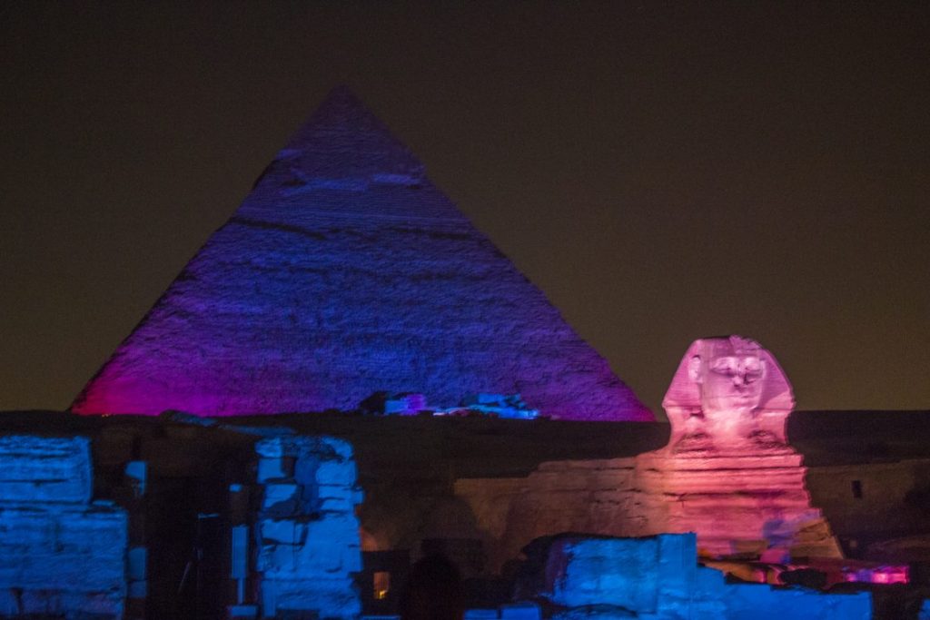 Sound and Light Show Pyramids of Giza Sphinx Cairo Travel Talk Tours Egypt Solo Female Travel Jewels of the Nile Tour
