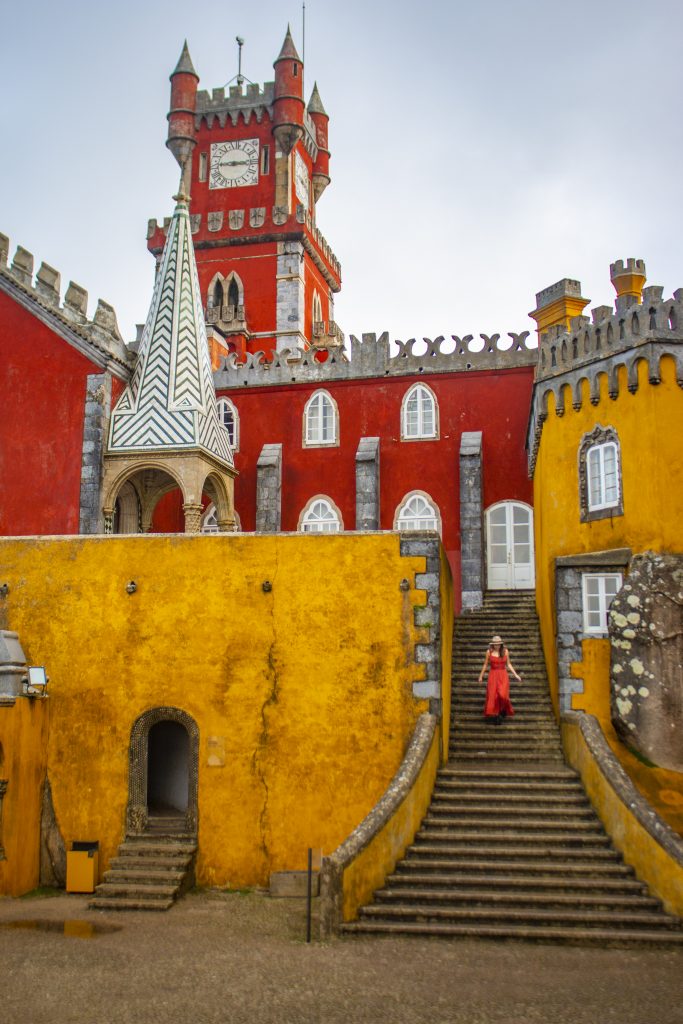 portugal sintra pena palace girl red dress day trip castle