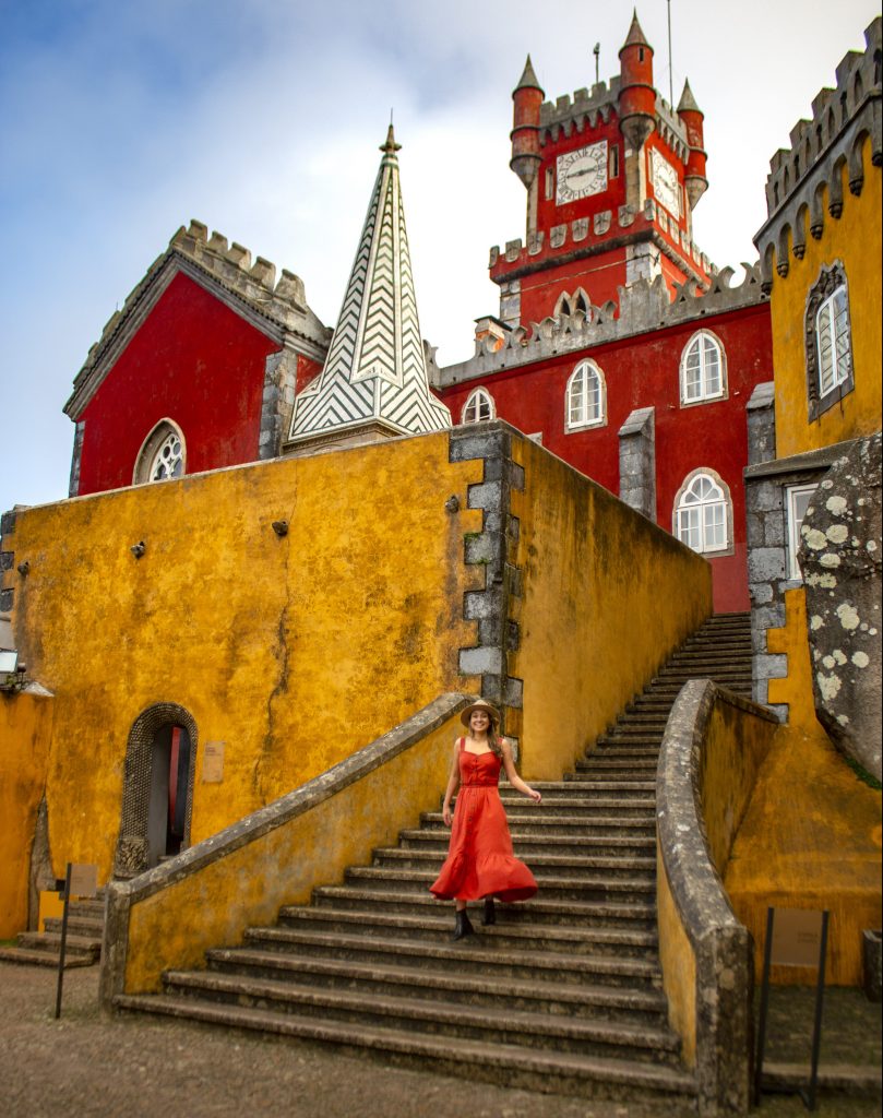 girl red dress pena palace castle sintra