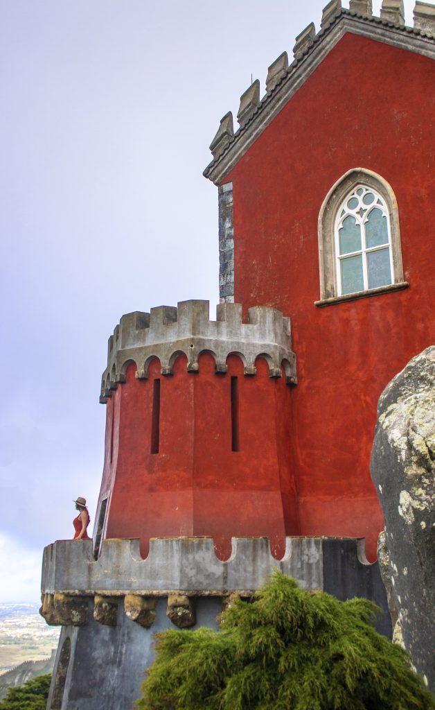 girl red dress pena palace castle sintra lisbon day trip