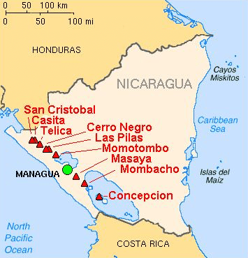 Nicaragua Volcano Map